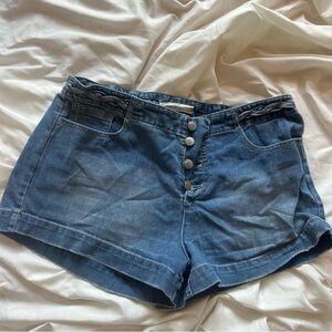 Free People Blue Jean Shorts Braided Attached Belt